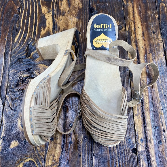 Swedish Hasbeens Toffel Women Strappy Ankle-Strap Sandal Tan Learher Sz 39 /US 8 - Picture 2 of 8